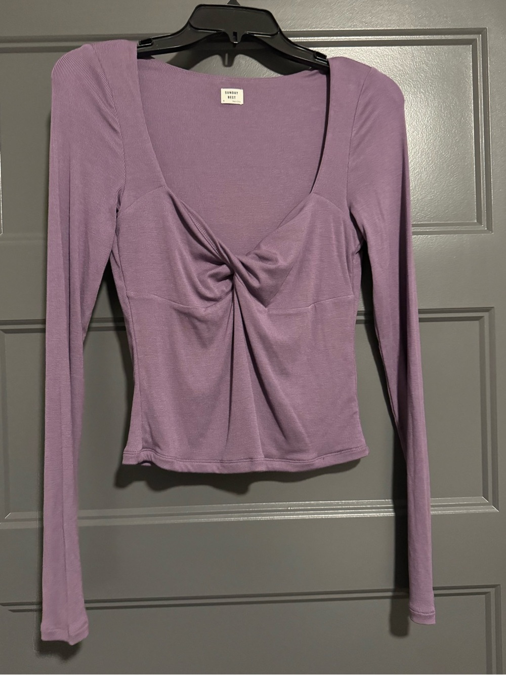 Aritzia Lavender Twist-Front Long Sleeve Top